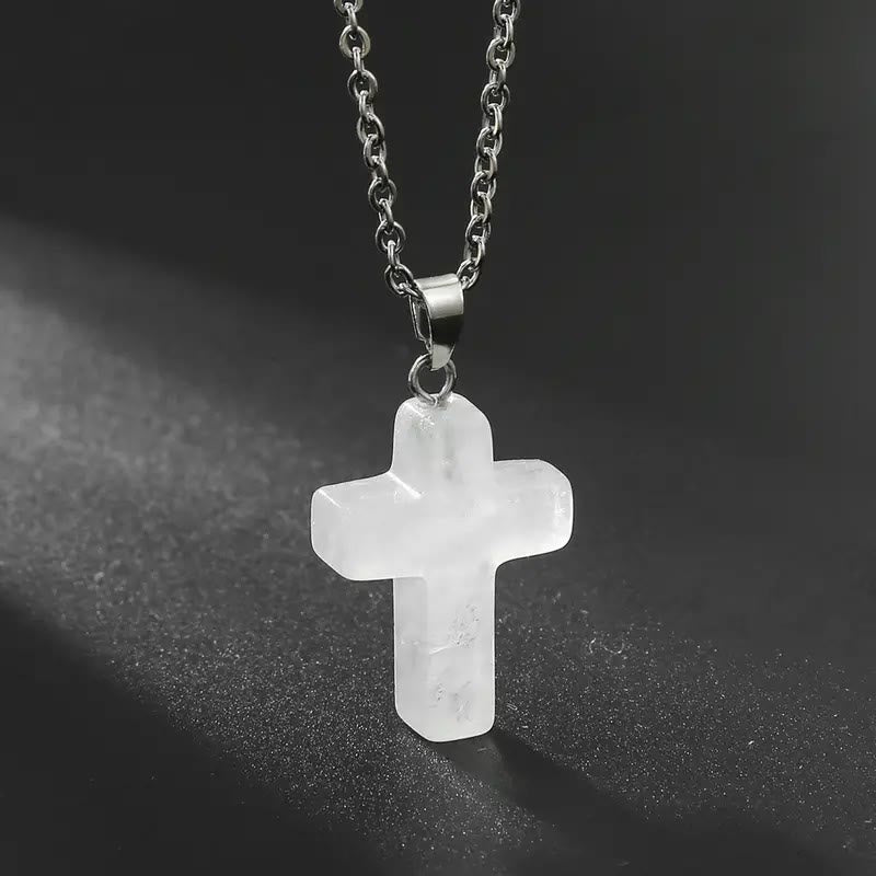 Christianartworkshop Natural Stone Cross Gemstone Pendant Necklace