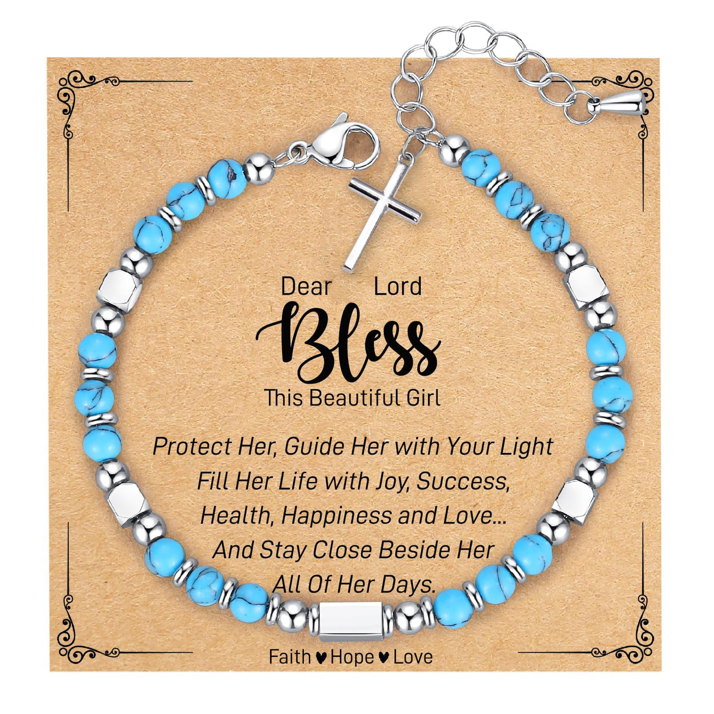 Christianartworkshop Turquoise Cross Healing Bead String Bracelet