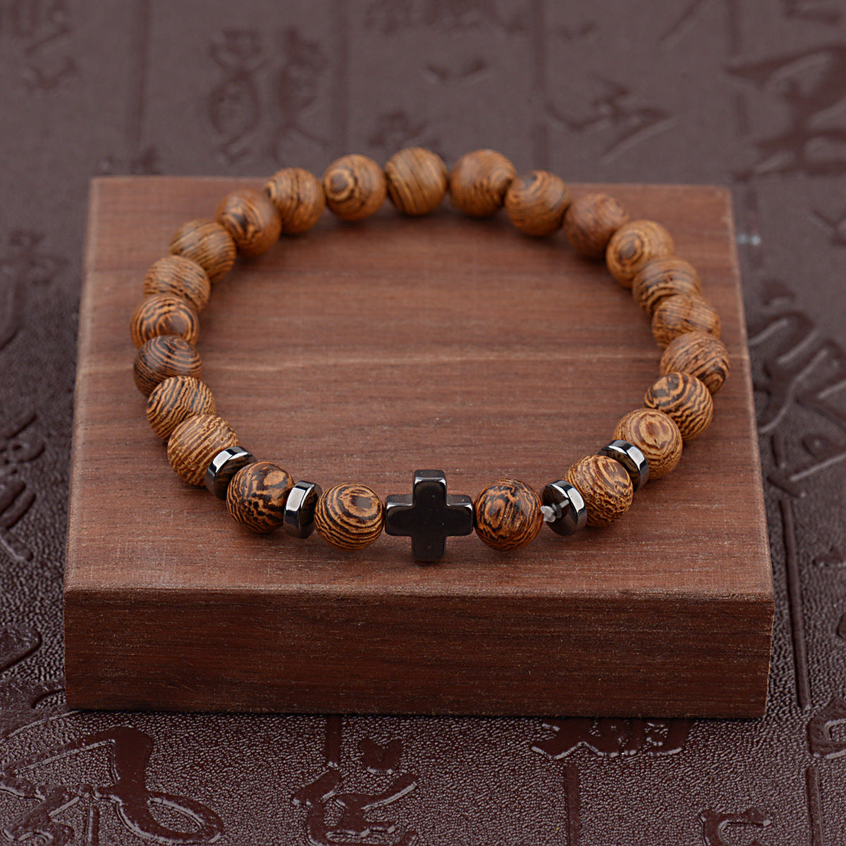 Christianartworkshop Cross Wooden Bead Bracelet