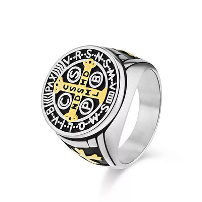 Christianartworkshop St. Benedict the Protector Titanium Ring
