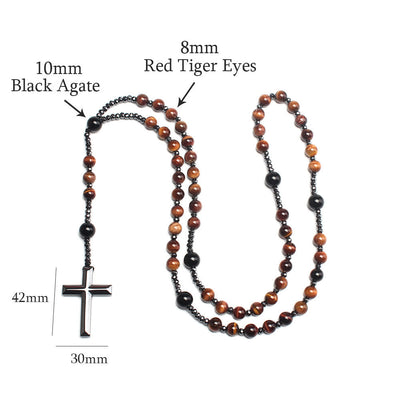 Christianartworkshop Agate/Tiger's Eye Stone Cross Catholic Rosary