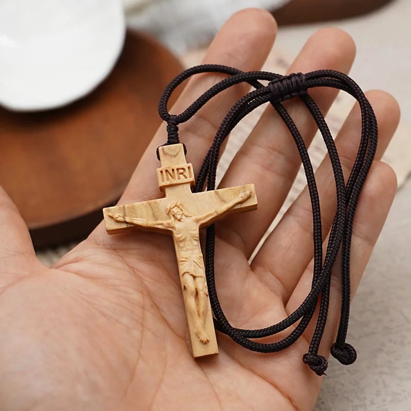 Christianartworkshop FAITH AS YOUR ARMOR: Jesus Crucifix Wooden Necklace