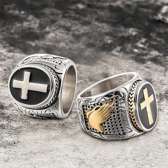 Christianartworkshop Retro Cross "Hand of God" Titanium Religion Ring