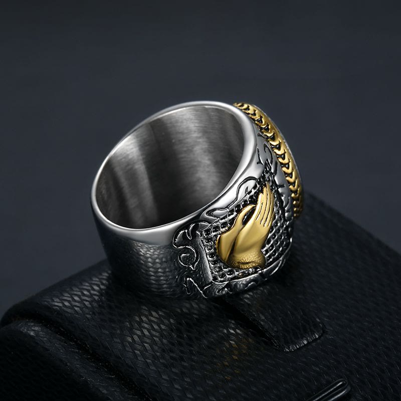 Christianartworkshop Retro Cross "Hand of God" Titanium Religion Ring
