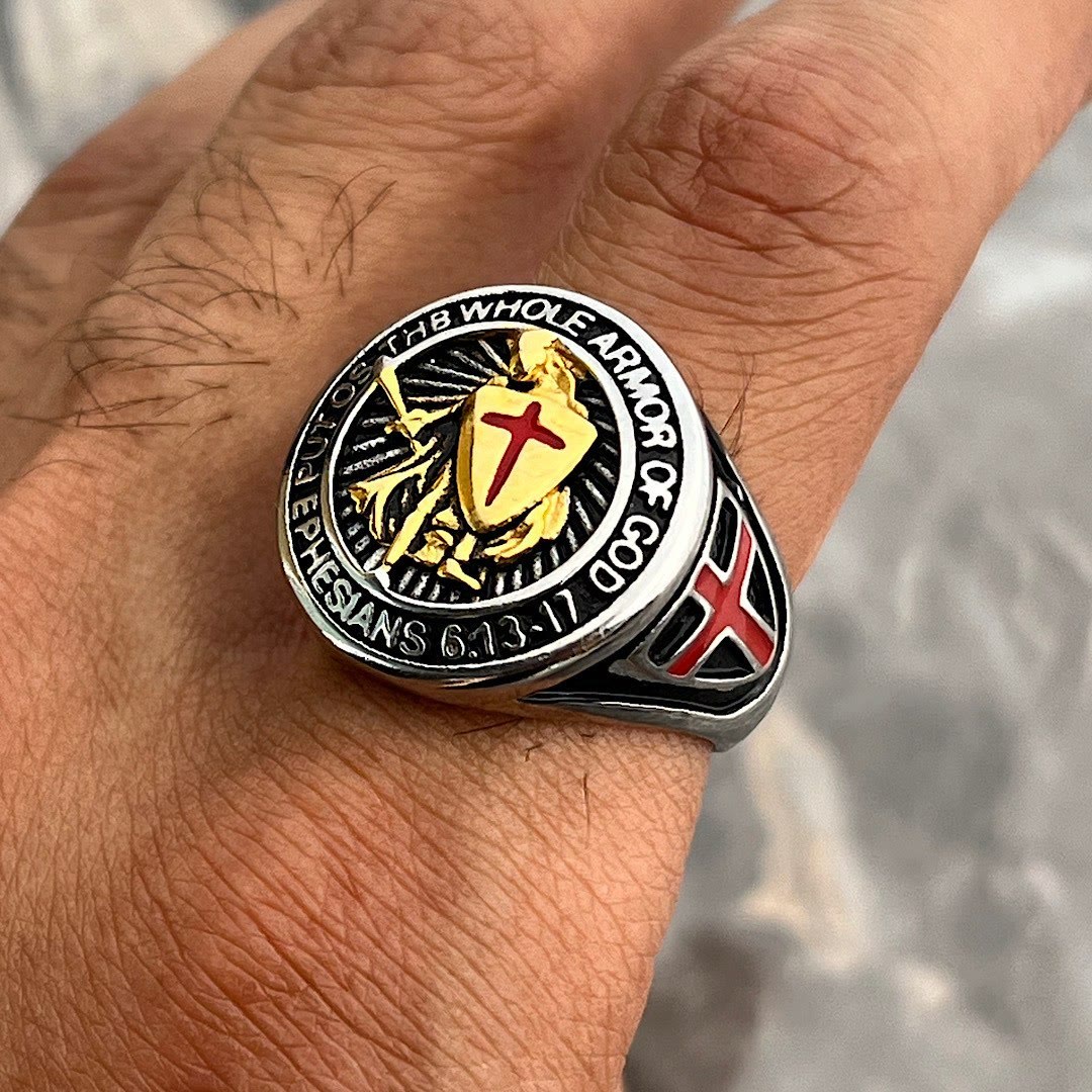 Christianartworkshop Knight's Armor Shield Protection Titanium Ring