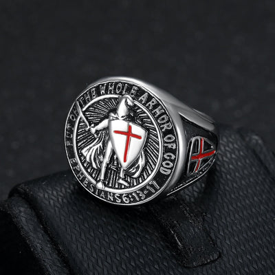 Christianartworkshop Knight's Armor Shield Protection Titanium Ring