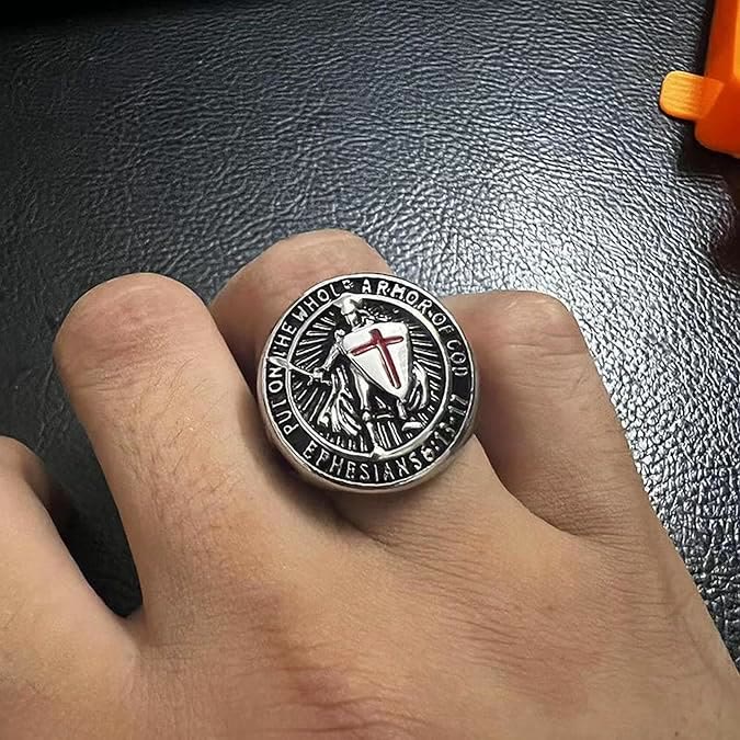 Christianartworkshop Knight's Armor Shield Protection Titanium Ring