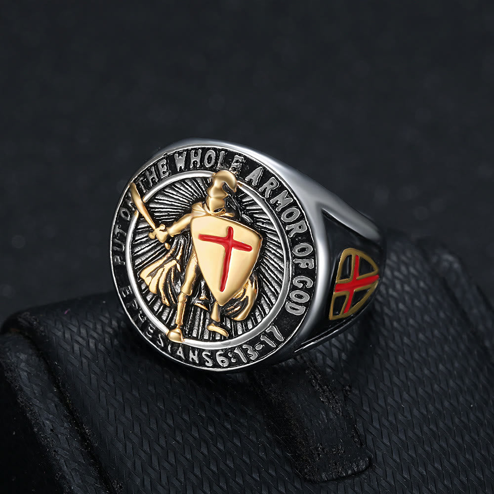 Christianartworkshop Knight's Armor Shield Protection Titanium Ring