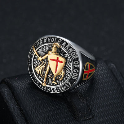 Christianartworkshop Knight's Armor Shield Protection Titanium Ring