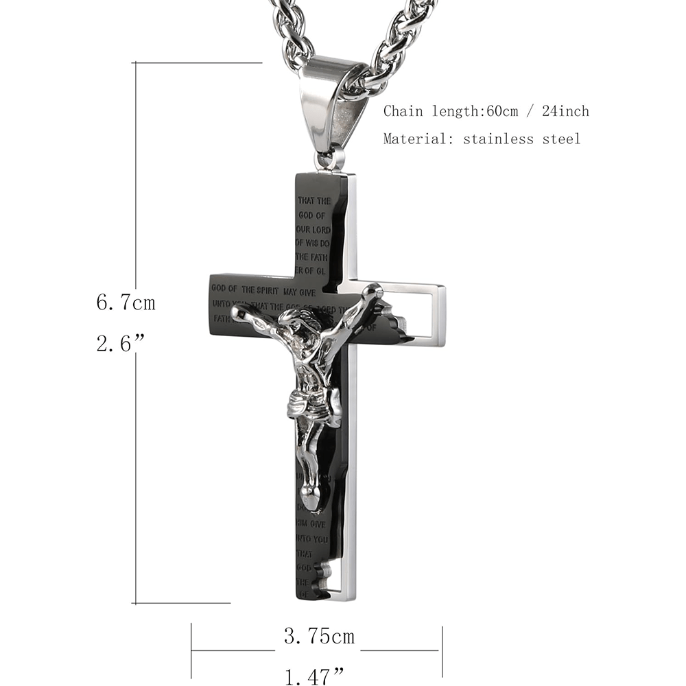 Christianartworkshop Stainless Steel Crucifix Bible Prayer Pendant Necklace Chain