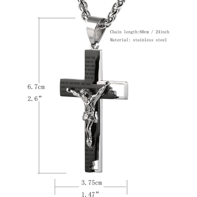 Christianartworkshop Stainless Steel Crucifix Bible Prayer Pendant Necklace Chain