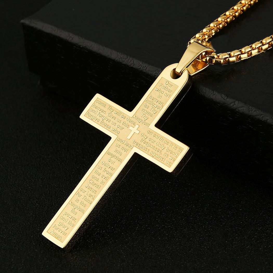 Christianartworkshop Stainless Steel Lord's Prayer Pendant Cross Necklace