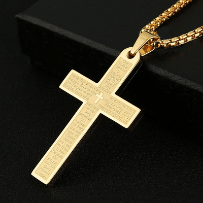 Christianartworkshop Stainless Steel Lord's Prayer Pendant Cross Necklace