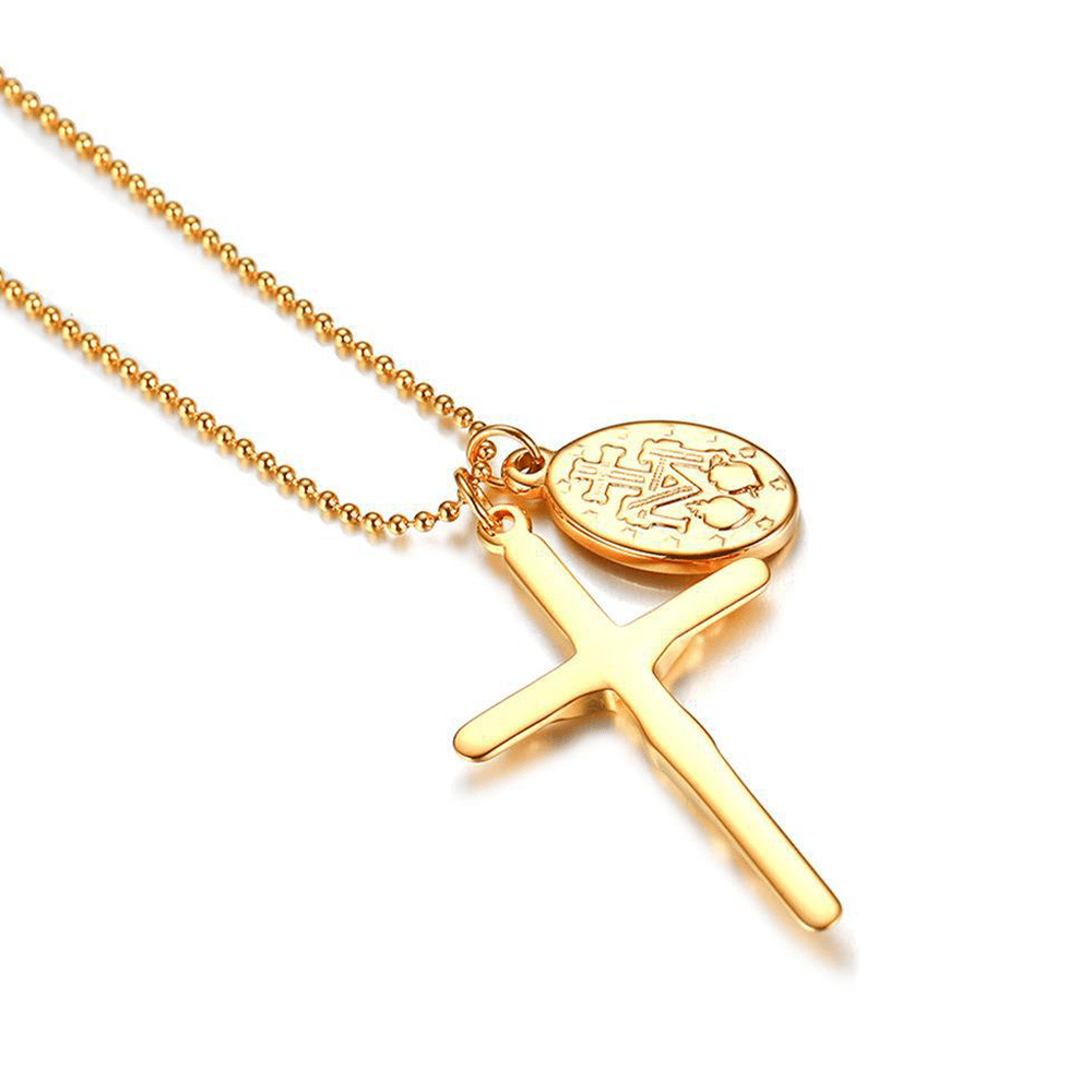 Christianartworkshop Virgin Mary Medallion Crucifix Titanium Necklace