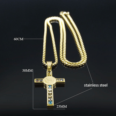Christianartworkshop Saint Benedict Cross Mix Bible 12 Crystal Necklace