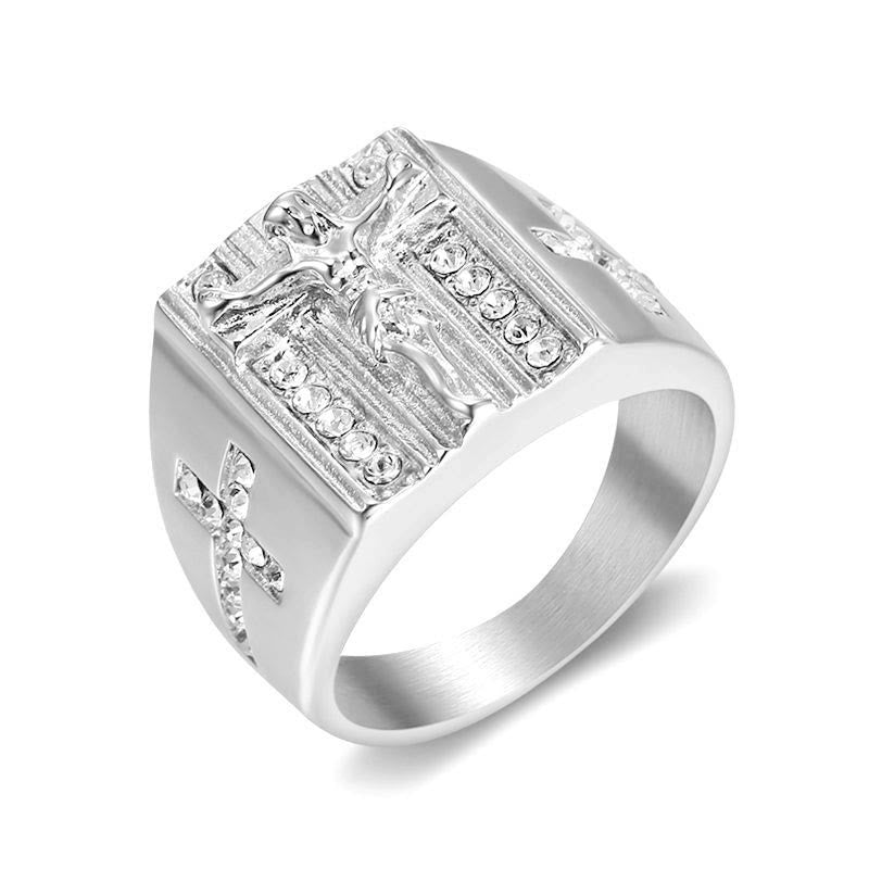 Christianartworkshop  Zirconia Set Crucifix Jesus Religious Ring