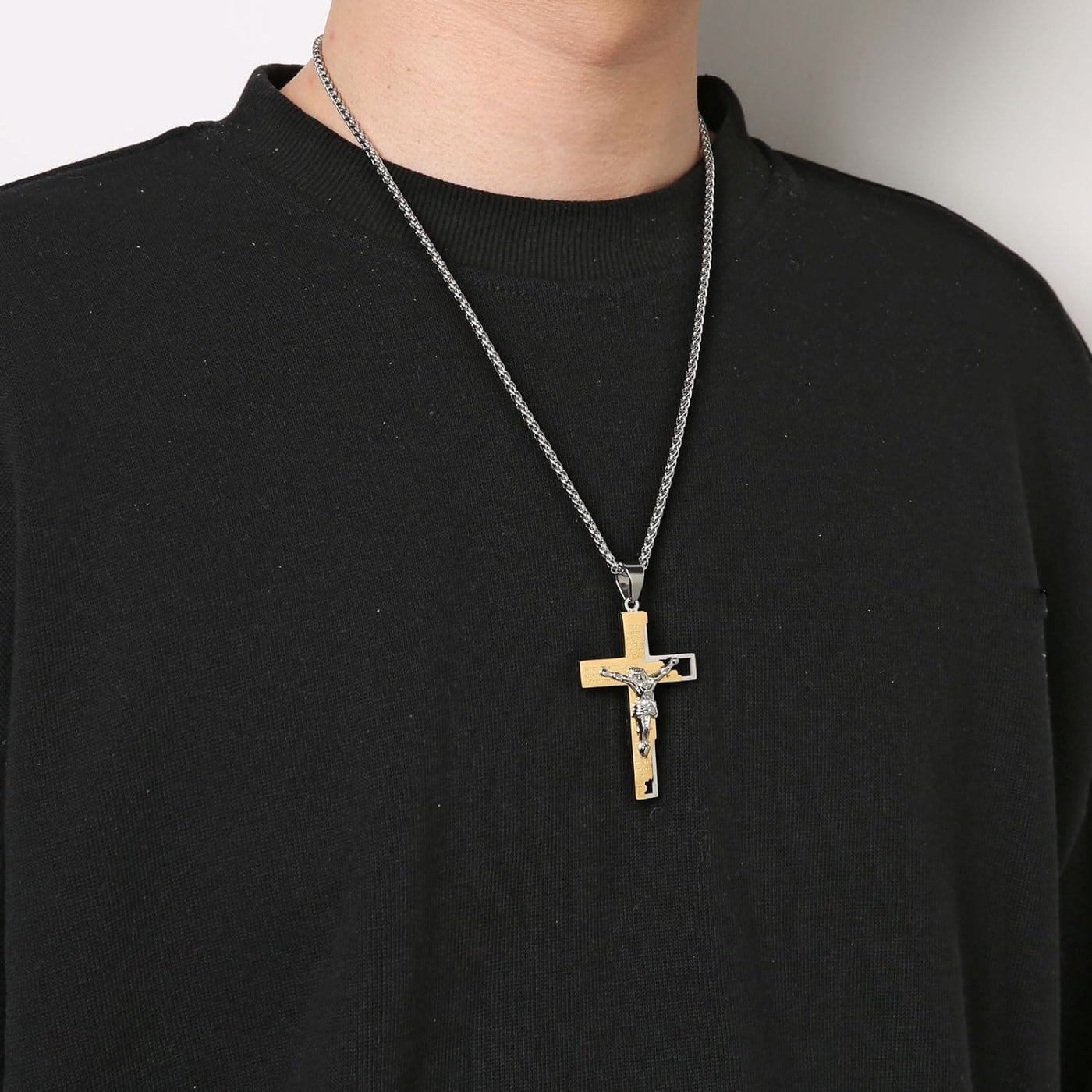 Christianartworkshop Stainless Steel Crucifix Bible Prayer Pendant Necklace Chain