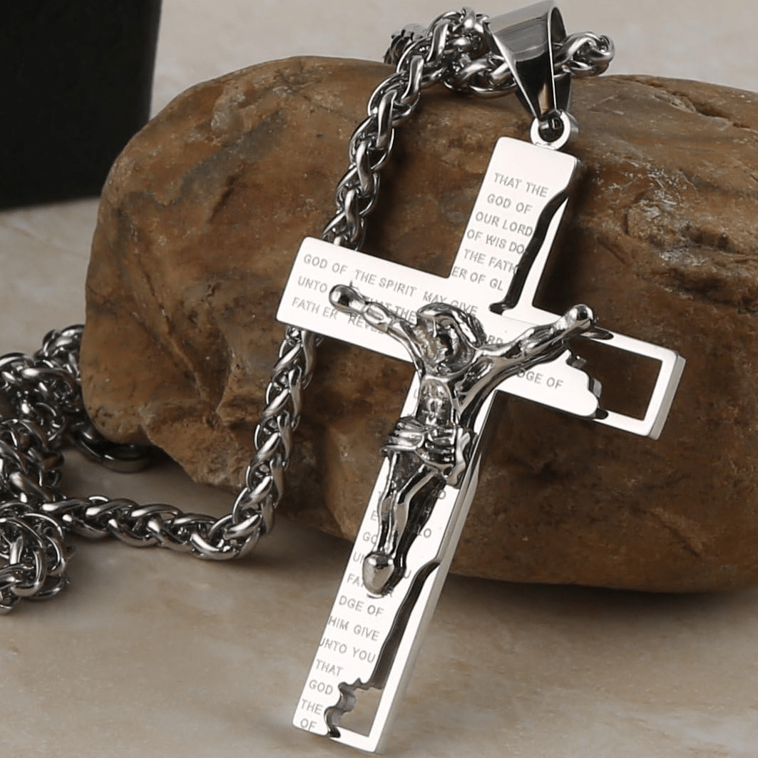 Christianartworkshop Stainless Steel Crucifix Bible Prayer Pendant Necklace Chain