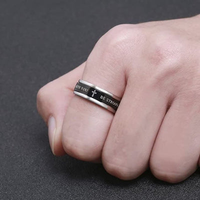 Christianartworkshop Titanium Black/Gold Cross Step Edges Rotating Ring