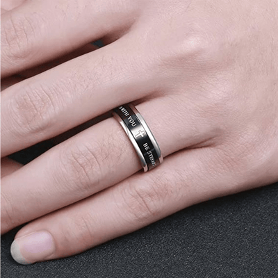 Christianartworkshop Titanium Black/Gold Cross Step Edges Rotating Ring