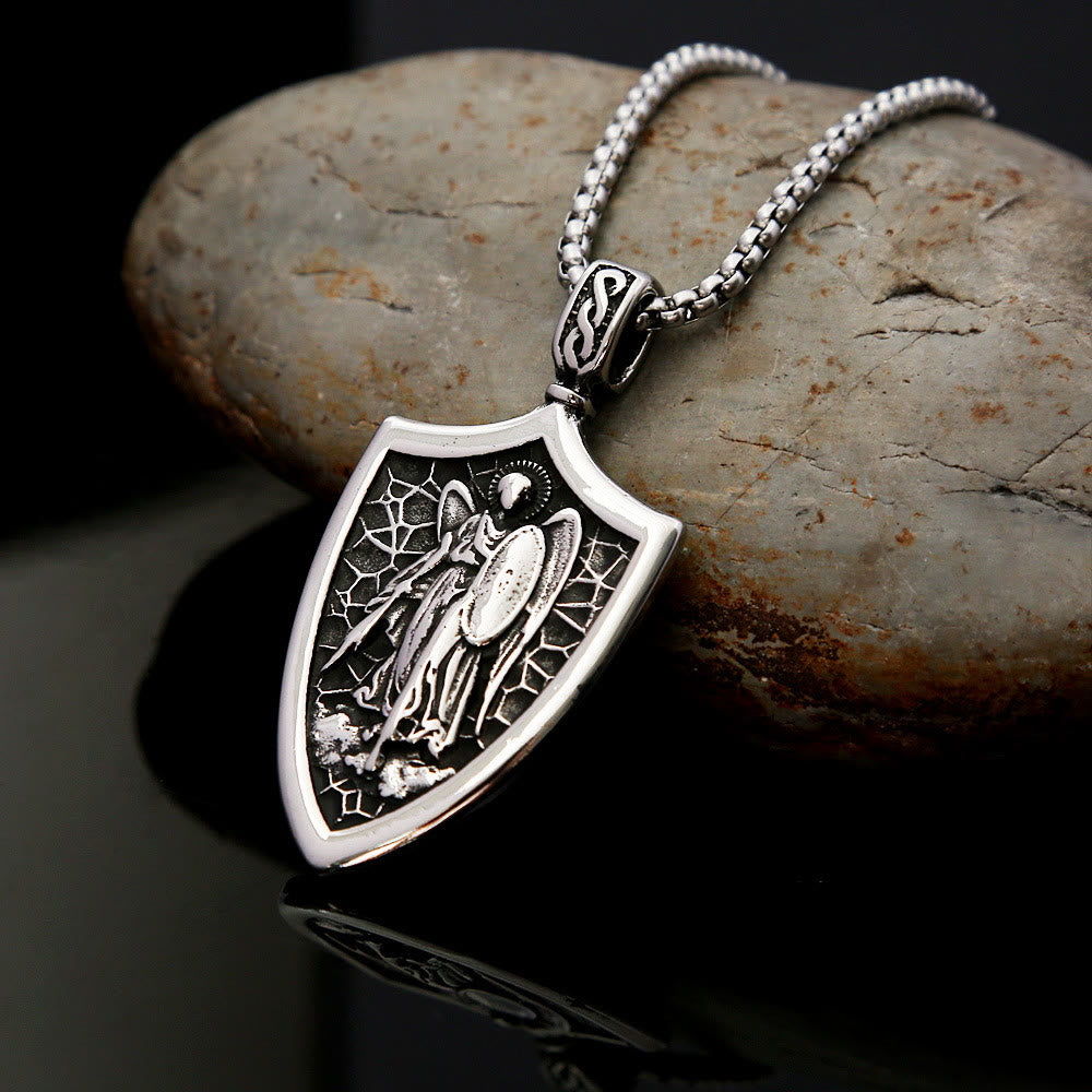 Christianartworkshop Archangel St. Michael Shield Amulet Titanium Necklace