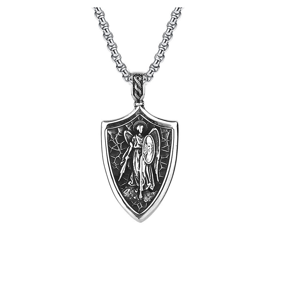 Christianartworkshop Archangel St. Michael Shield Amulet Titanium Necklace