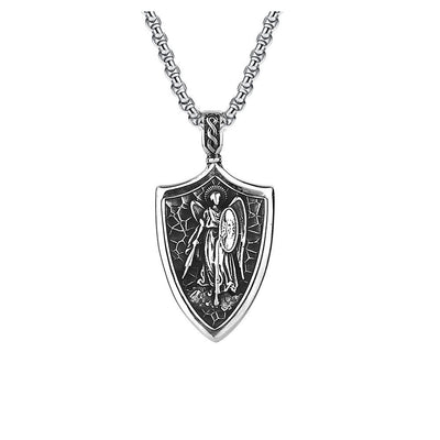 Christianartworkshop Archangel St. Michael Shield Amulet Titanium Necklace
