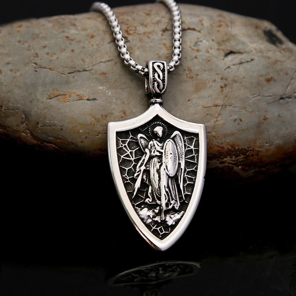 Christianartworkshop Archangel St. Michael Shield Amulet Titanium Necklace