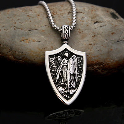 Christianartworkshop Archangel St. Michael Shield Amulet Titanium Necklace