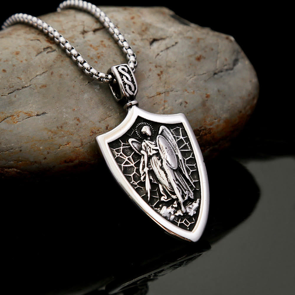 Christianartworkshop Archangel St. Michael Shield Amulet Titanium Necklace