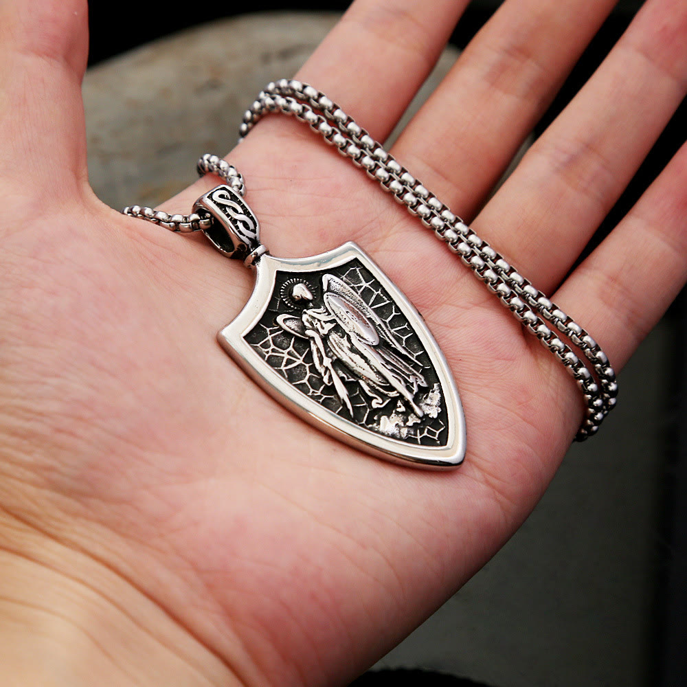 Christianartworkshop Archangel St. Michael Shield Amulet Titanium Necklace