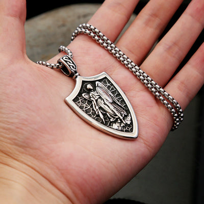 Christianartworkshop Archangel St. Michael Shield Amulet Titanium Necklace