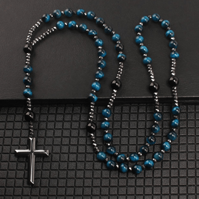 Christianartworkshop Agate/Tiger's Eye Stone Cross Catholic Rosary