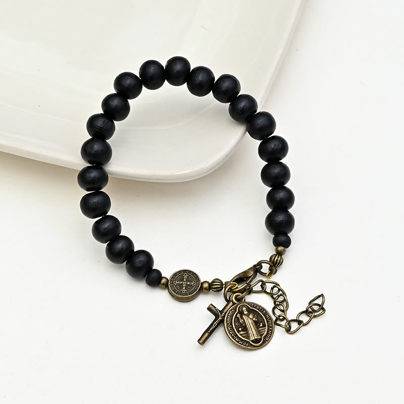 Christianartworkshop Ebony Beads St. Benedict the Blessed Protection Bracelet