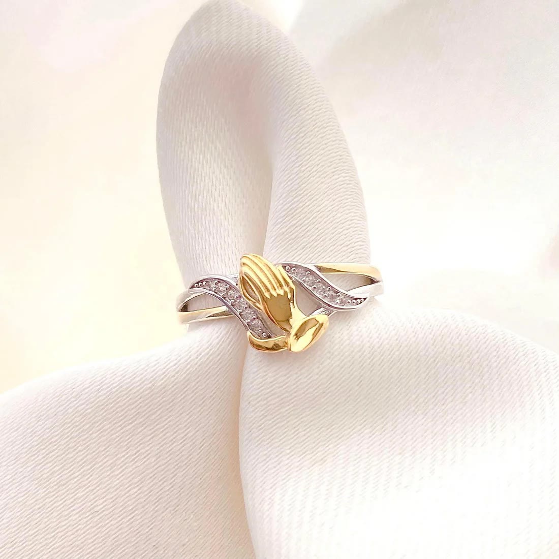 Christianartworkshop Praying Hands Gold & Silver Ring