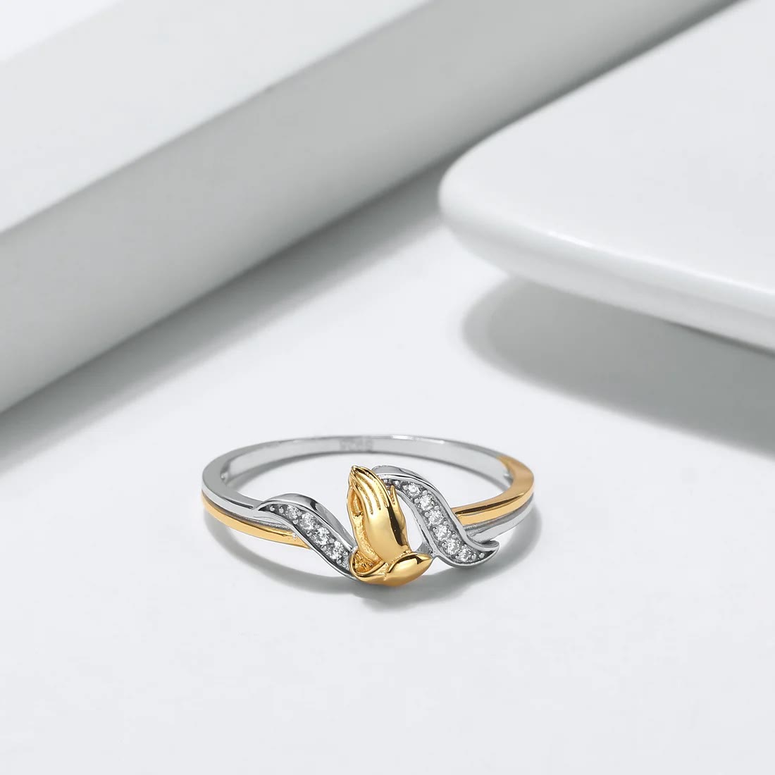 Christianartworkshop Praying Hands Gold & Silver Ring