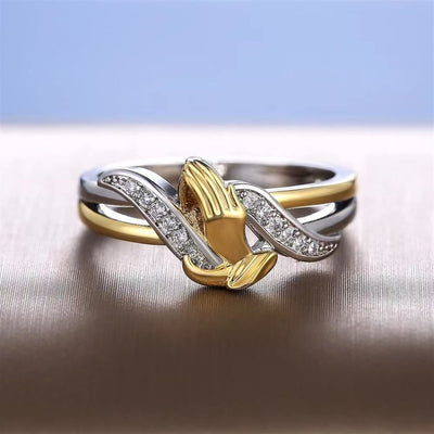 Christianartworkshop Praying Hands Gold & Silver Ring