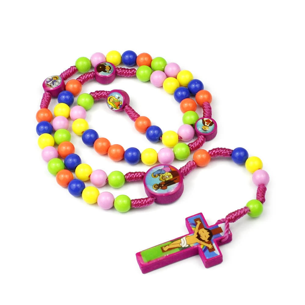 Colorful Round Beads Cross Pendant Children Rosary