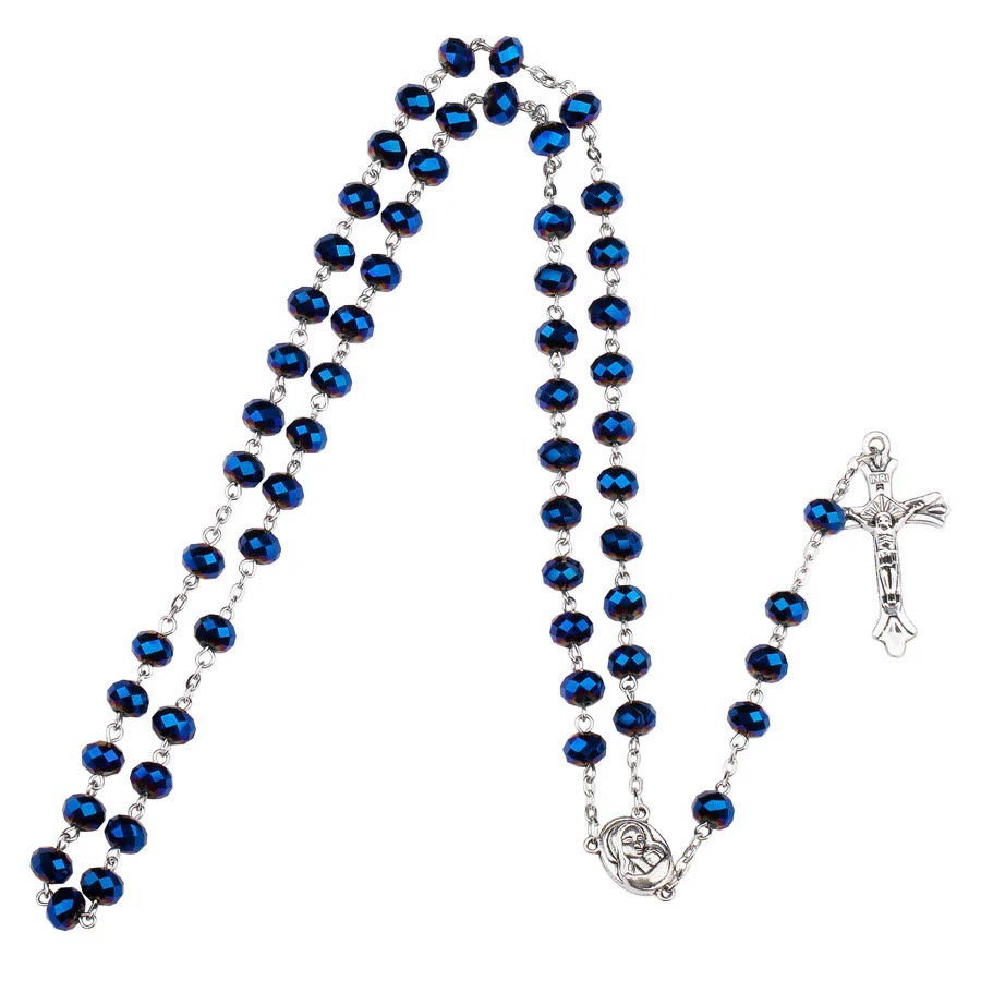 Deep Blue Holy Soil Medal Rosary