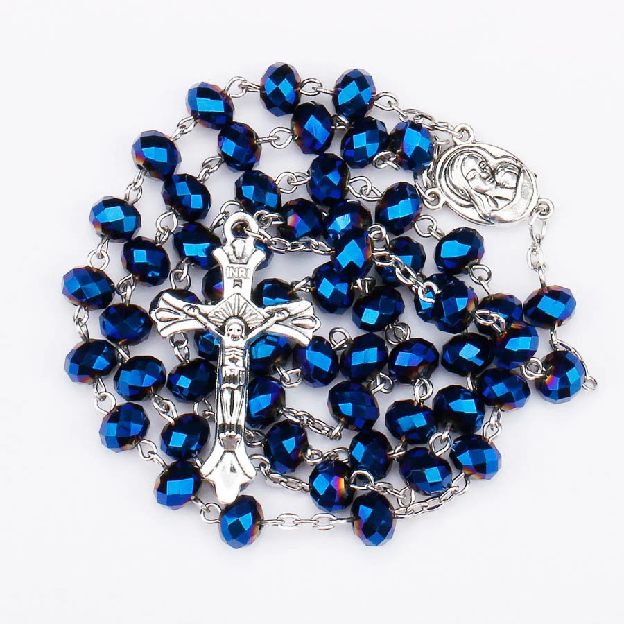 Deep Blue Holy Soil Medal Rosary