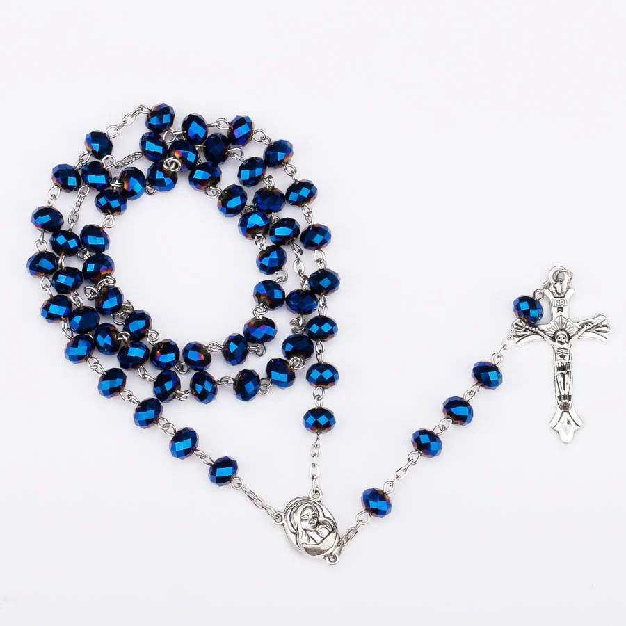 Deep Blue Holy Soil Medal Rosary