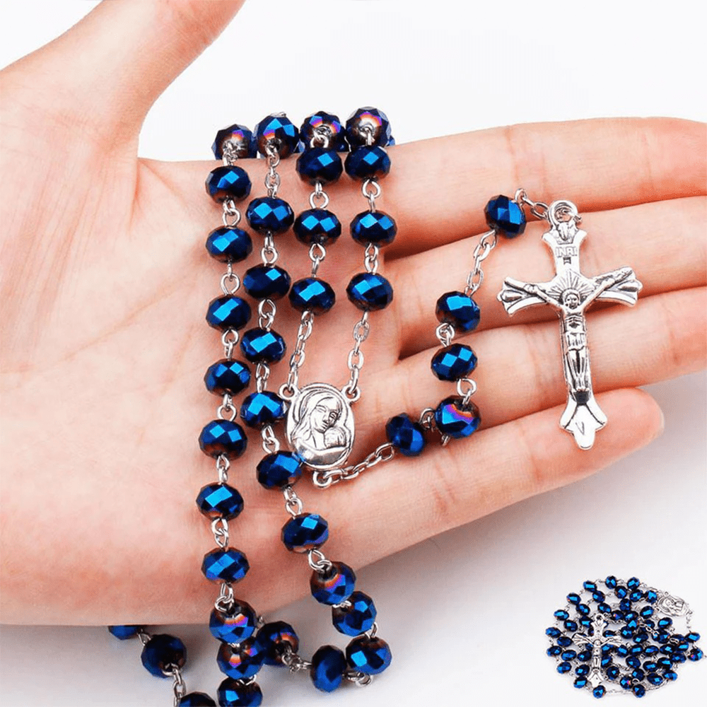 Deep Blue Holy Soil Medal Rosary