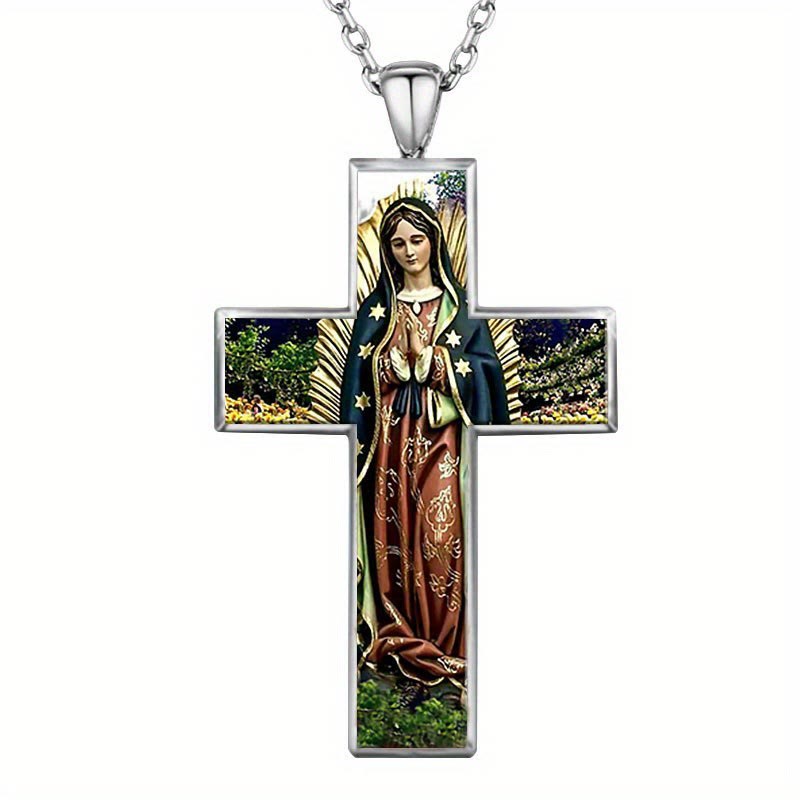 Christianartworkshop Virgin Mary Cross Pendant Necklace Religion Jewelry