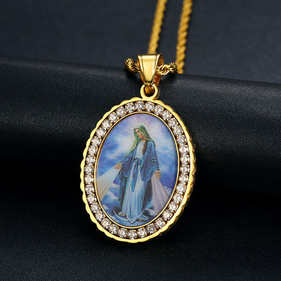 Christianartworkshop Virgin Mary Painting Necklace Religious Icon Jewelry