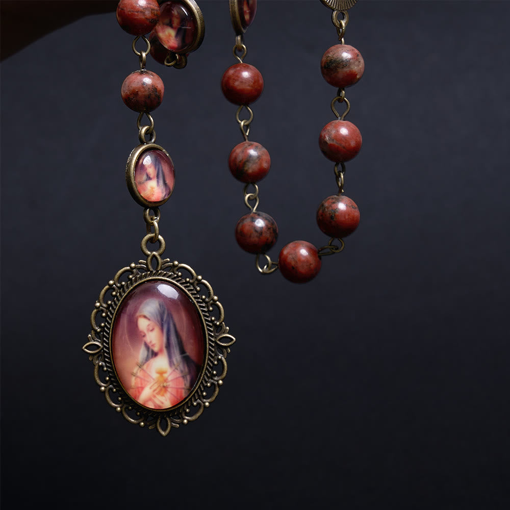 Christianartworkshop Our Lady Seven Sorrows Natural Sesame Stone Rosary