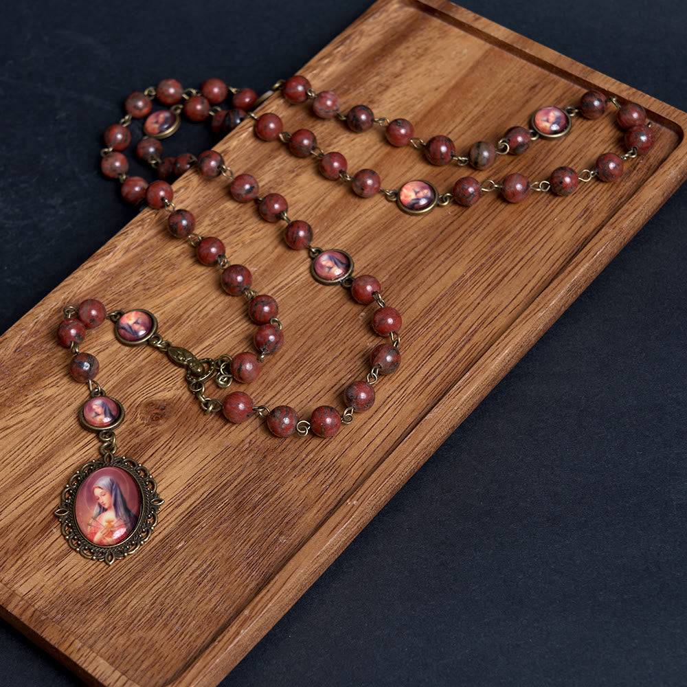 Christianartworkshop Our Lady Seven Sorrows Natural Sesame Stone Rosary