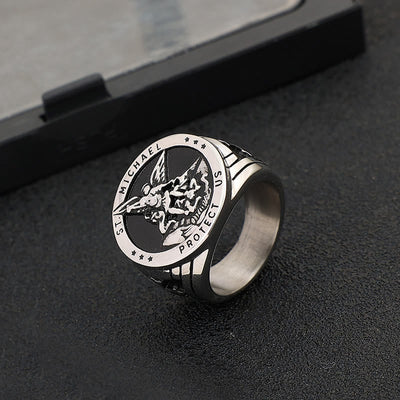 Christianartworkshop Retro Style Archangel Michael Titanium Steel Ring