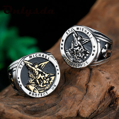 Christianartworkshop Retro Style Archangel Michael Titanium Steel Ring