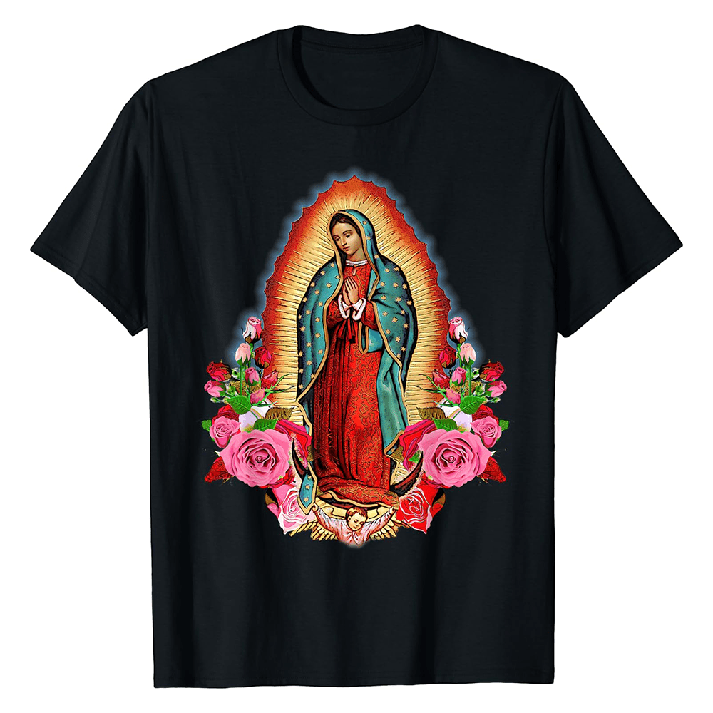 Christianartworkshop Classic Colored Style Our Lady of Guadalupe Short Sleeve T-shirt