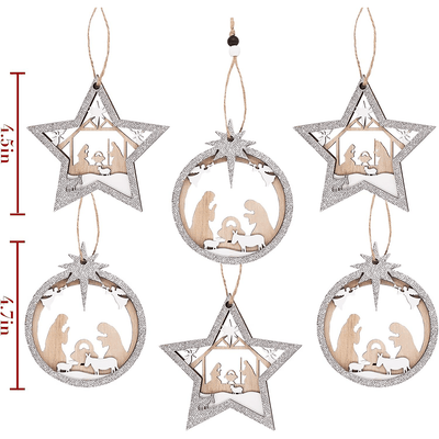 Christianartworkshop 3 Rustic Style Layered Wooden Pendant Christmas Nativity Ornaments